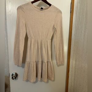 SHEIN Cream Long Sleeve Knit Dress